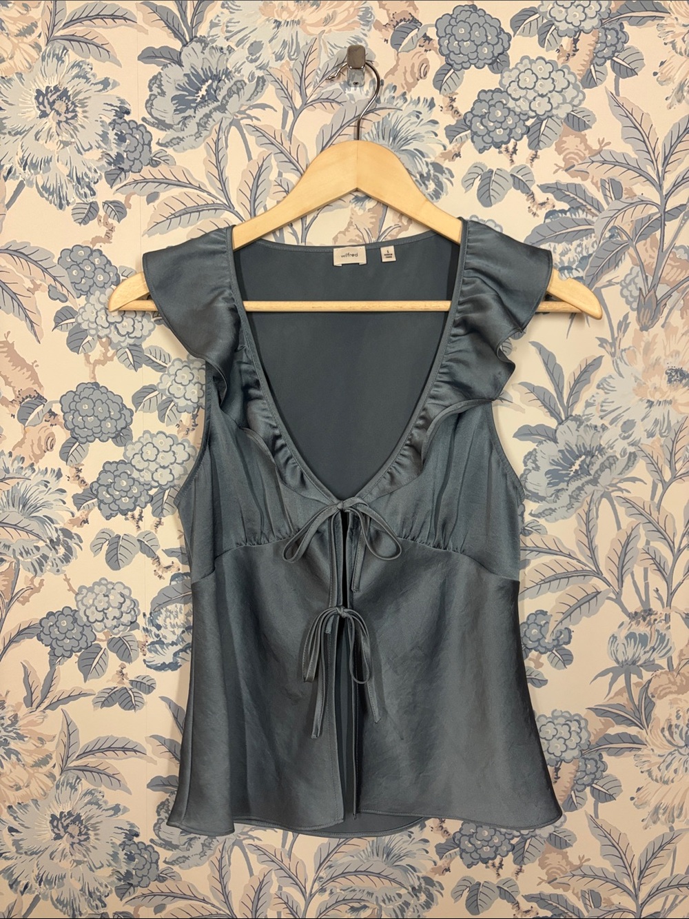 Wilfred - Blue Satin Tie-Front Ruffle Camisole